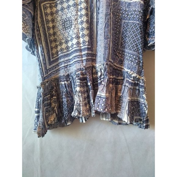 NWT Pure Nordic Blue & White V-Neck Tiered Short Sleeve Babydoll Blouse Size M - Picture 4 of 6